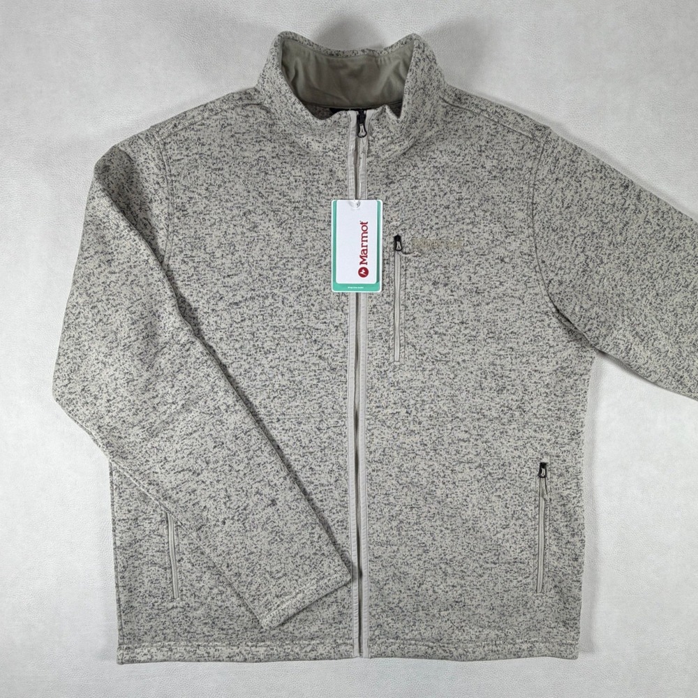 Marmot Drop Line Jacket Birch Bark Heather Grey Fleece Full Zip XXL M16223 NEW